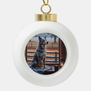 Australian Cattle With Christmas Lights Holiday Ceramic Ball Christmas Ornament
