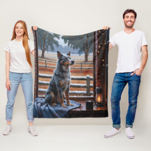 Australian Cattle With Christmas Lights Holiday Fleece Blanket