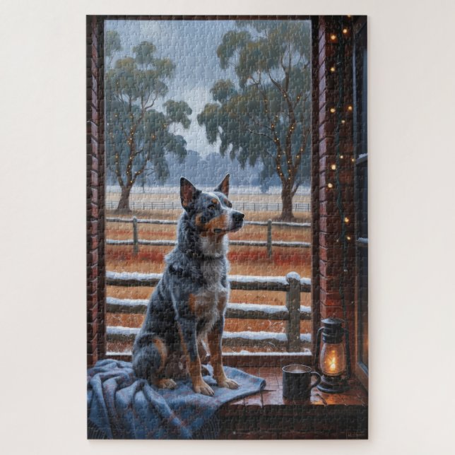 Australian Cattle With Christmas Lights Holiday Jigsaw Puzzle (Vertical)