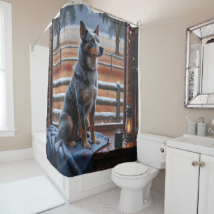 Australian Cattle With Christmas Lights Holiday Shower Curtain