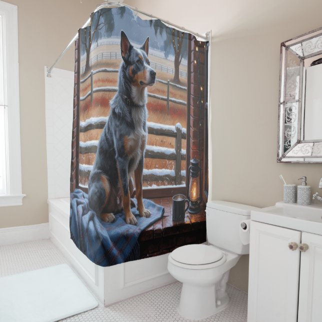 Australian Cattle With Christmas Lights Holiday Shower Curtain (In Situ)
