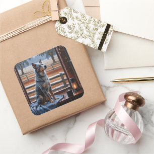 Australian Cattle With Christmas Lights Holiday Square Sticker