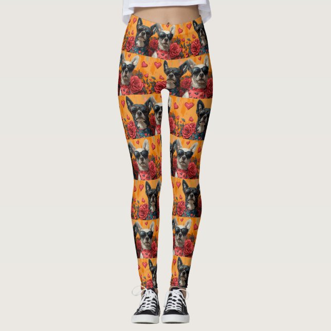 Australian Cattle With Heart Roses Valentine's Day Leggings (Front)