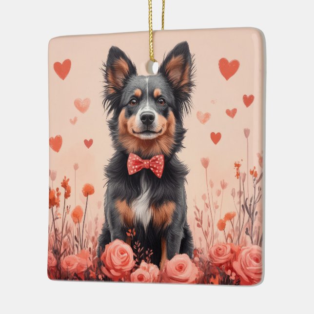 Australian Cattle with Roses - Valentine's Day Ceramic Ornament (Left)