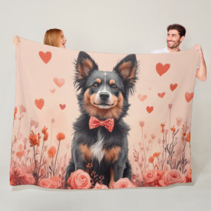 Australian Cattle with Roses - Valentine's Day Fleece Blanket