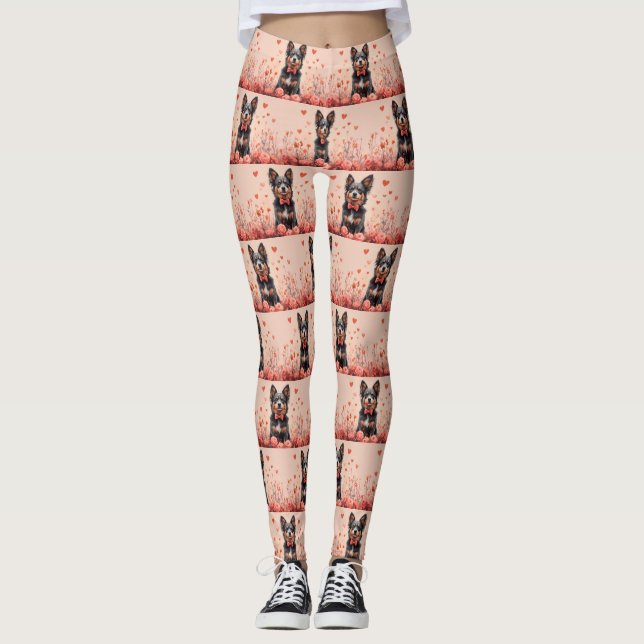 Australian Cattle with Roses - Valentine's Day Leggings (Front)