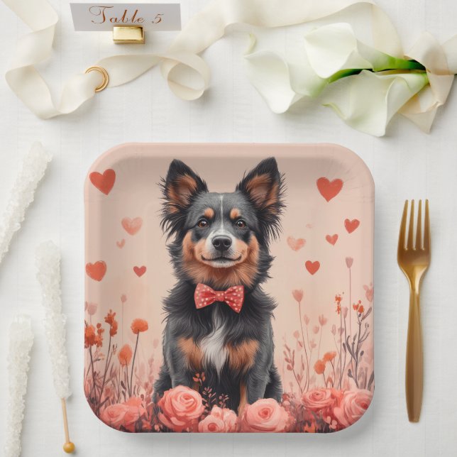 Australian Cattle with Roses - Valentine's Day Paper Plate (Wedding)