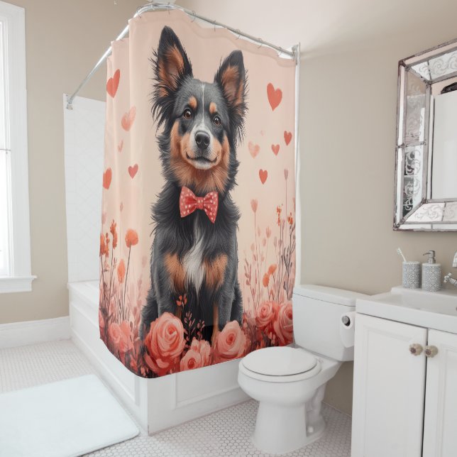 Australian Cattle with Roses - Valentine's Day Shower Curtain (In Situ)