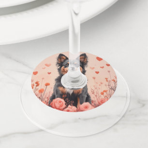 Australian Cattle with Roses - Valentine's Day Wine Glass Tag