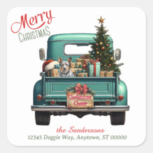 Australian Cattledog Retro Truck Christmas Square Sticker