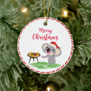 Australian Christmas Cute Koala enjoying a BBQ Ceramic Tree Decoration