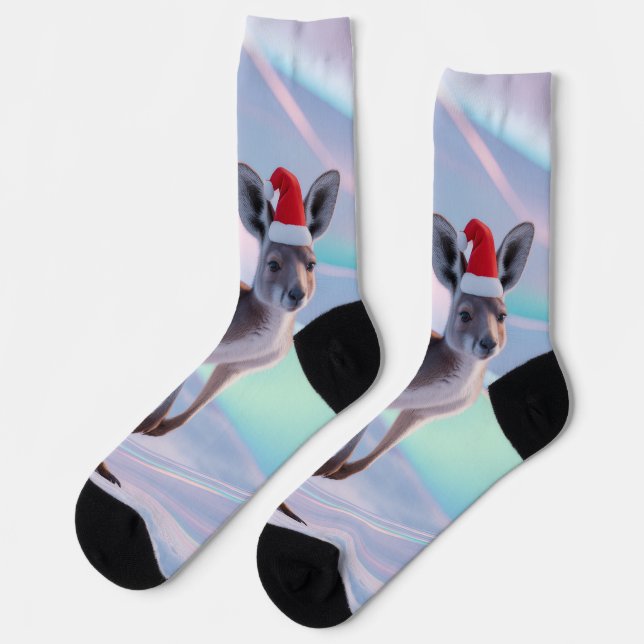 Australian Christmas Kangaroo – Santa Hat Holiday  Socks (Left)