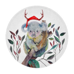 Australian Christmas Koala Santa Hat Red Green Cutting Board
