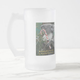 Australian Christmas Koala With Candy Cane Frosted Glass Beer Mug