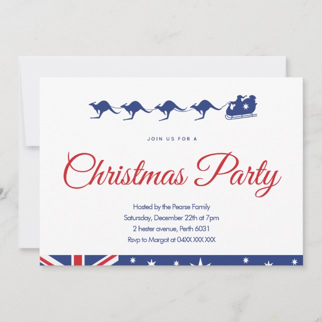 Australian Christmas Party Invitation flag white (Front)
