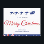 Australian christmas postcards Kangaroo Aussie<br><div class="desc">Australian christmas cards Kangaroo Aussie : Are you looking for an aussie themed merry christmas cards ? This classic white holiday card with kangaroos instead of deers for the santas sleigh , the australian flag and the text " we wish you a very Merry Christmas" is so elegant and magical....</div>