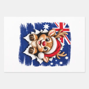 Australian Christmas Reindeer Wrapping Paper Sheet