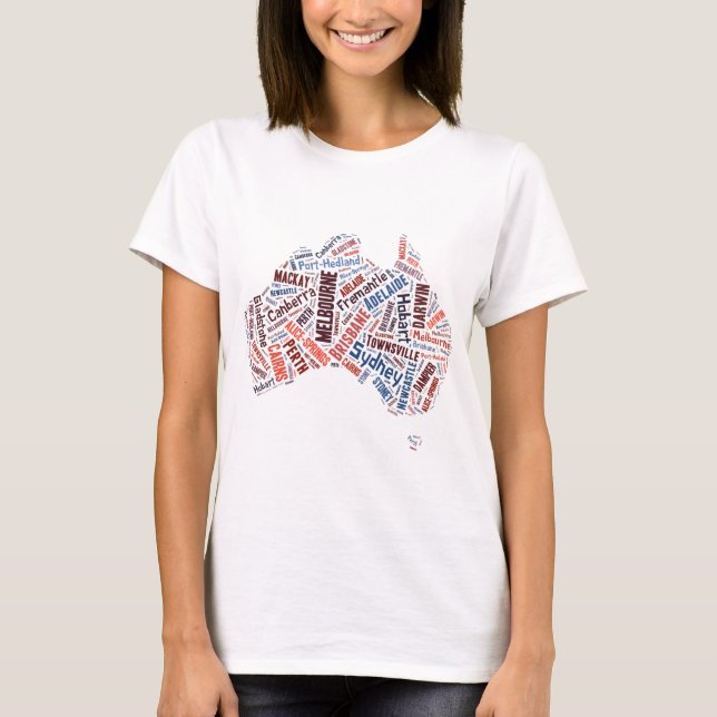Australian Cities on Continent Word Art T-Shirt (Front)