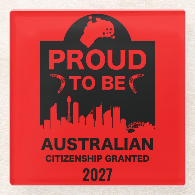Australian Citizenship Gift Glass Coaster (Front)