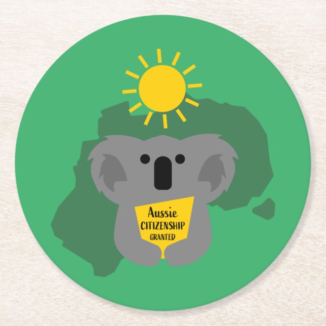 Australian Citizenship Party Congratulations Gift  Round Paper Coaster (Front)