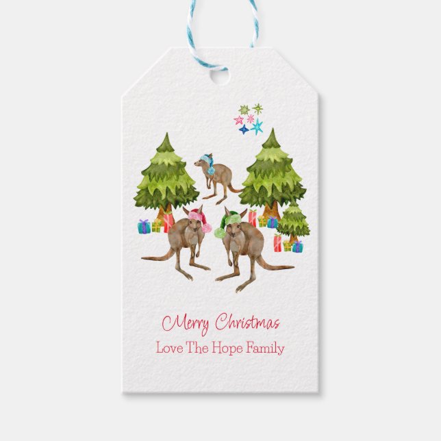 Australian Cute Kangaroo Christmas Gift Tags (Front)
