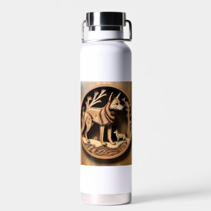Australian Dingo Wood Carving, Water Bottle