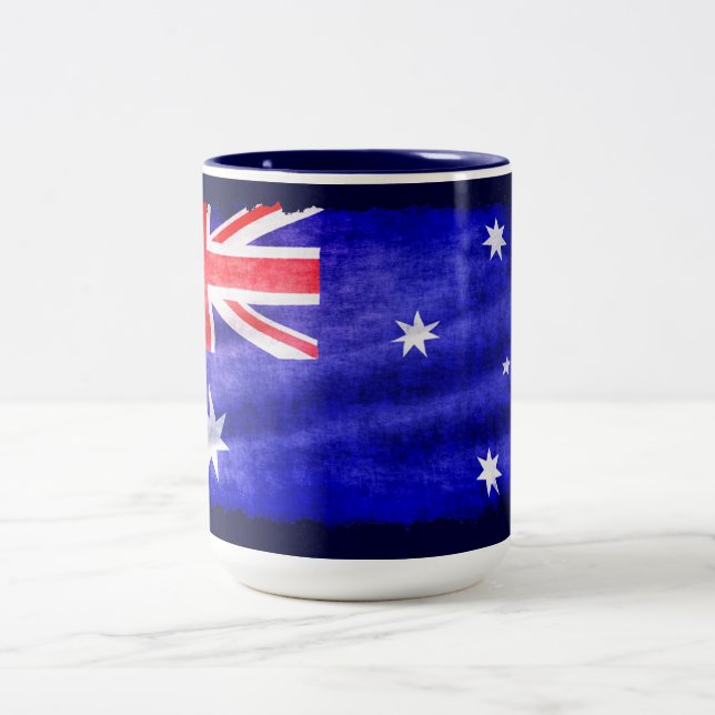 Australian Downunder Flag, Patriotic Design Two-Tone Coffee Mug (Center)