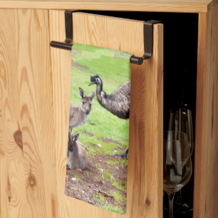 Australian Emu And Kangaroos, Tea Towel