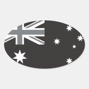 Australian Flag Black and White Oval Sticker