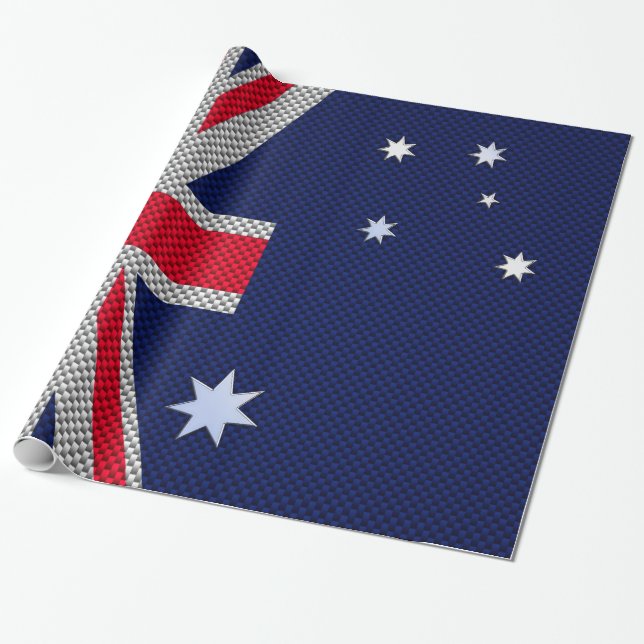 Australian Flag Design Carbon Fiber Chrome Style Wrapping Paper (Unrolled)