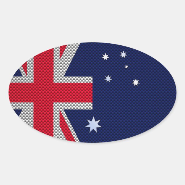 Australian Flag Design Carbon Fibre Chrome Style Oval Sticker (Front)