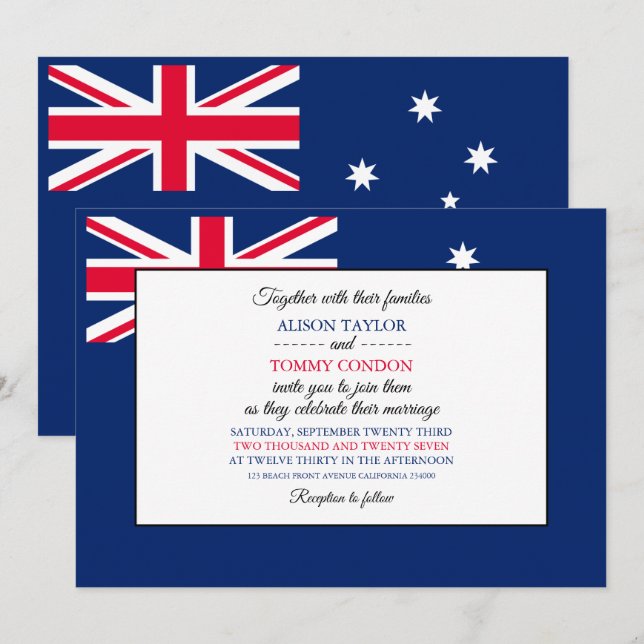Australian Flag, Flag of Australia Wedding Invitation (Front/Back)
