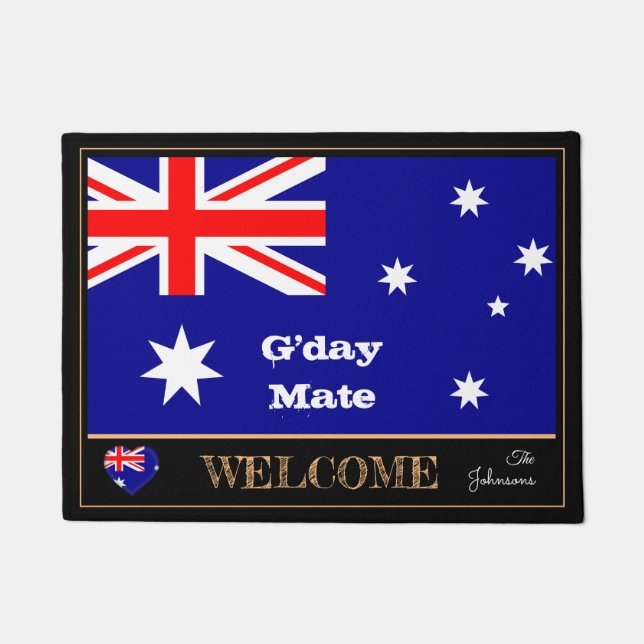 Australian Flag & G'day Mate mats /sports Welcome (Front)