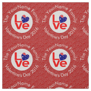 Australian Flag Heart LOVE Red Personalised Text  Fabric