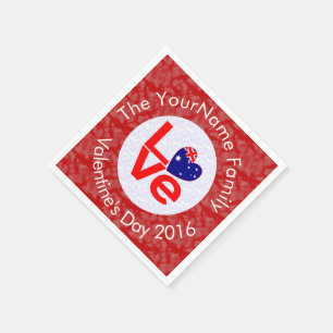 Australian Flag Heart LOVE Red Personalised Text  Napkin
