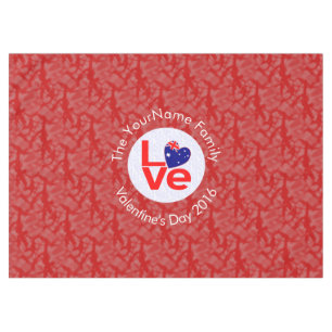 Australian Flag Heart LOVE Red Personalised Text  Tablecloth