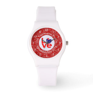 Australian Flag Heart LOVE Red Personalised Text Watch
