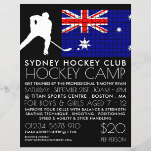 Australian Flag, Hockey Player, Camp Advertising Flyer