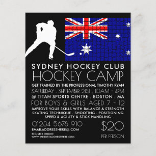 Australian Flag, Hockey Player, Camp Advertising Flyer