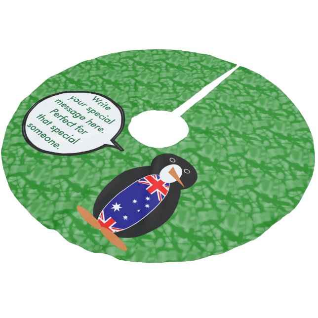 Australian Flag Holiday Ms. Penguin Talking Brushed Polyester Tree Skirt (Angled)