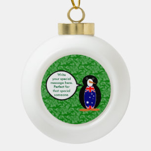Australian Flag Holiday Ms. Penguin Talking Ceramic Ball Christmas Ornament