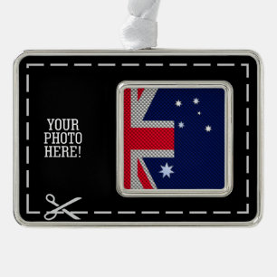 Australian Flag in Carbon Fibre Chrome Style Silver Plated Framed Ornament