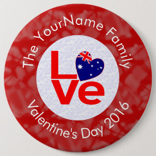 Australian Flag Red Letters LOVE Flag Personalised 6 Cm Round Badge