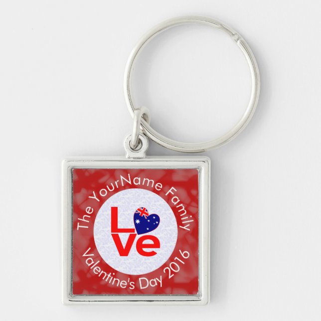 Australian Flag Red Letters LOVE White on Red Key Ring (Front)