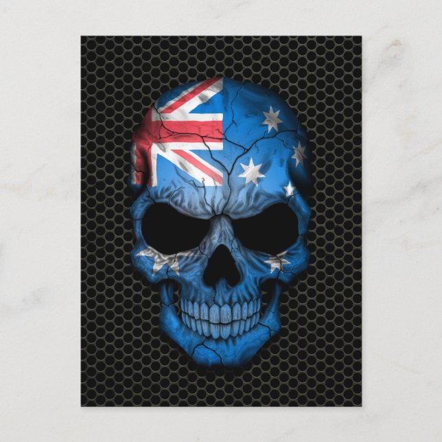 Australian Flag Skull on Steel Mesh Graphic Postcard (Front)