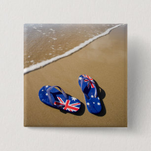 Australian Flag Thongs On Beach South Wales 15 Cm Square Badge