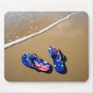Australian Flag Thongs On Beach   South Wales Mouse Mat