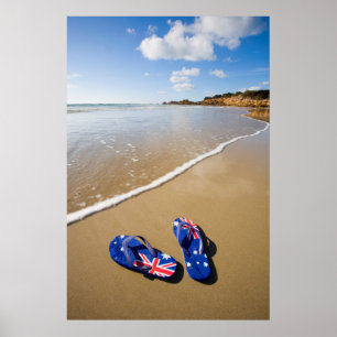 Australian Flag Thongs On Beach   South Wales Poster