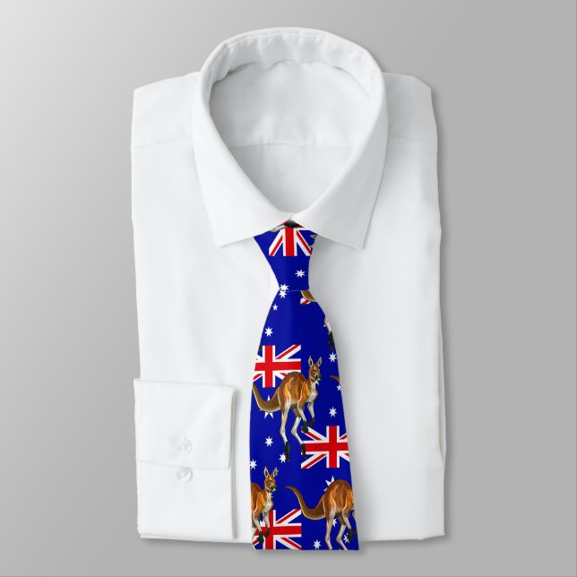 Australian Flag with Red Kangaroo Pattern Tie (Tied)