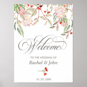Australian Floral Grey Calligraphy Welcome Wedding Poster